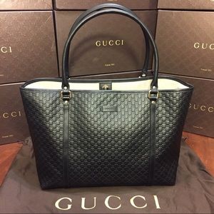 NEW Gucci Black Microguccissima  Leather Tote