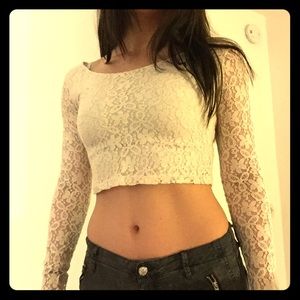 Love Cream Lace Long Sleeve Festival Crop Top S