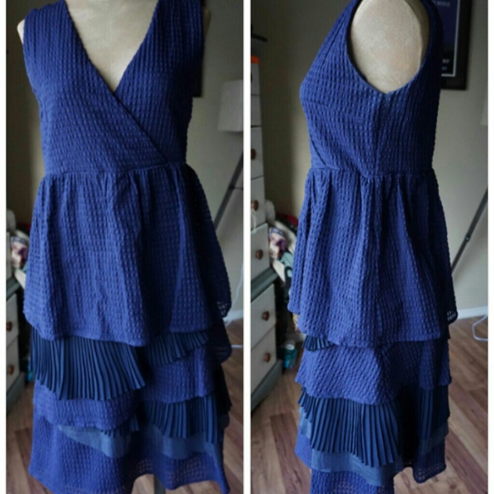 Anthropologie Rio Rao Navy Blue Ruffle Dress