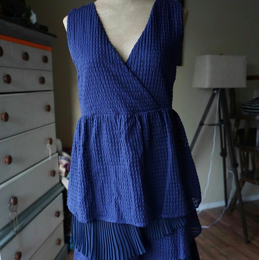 Anthropologie Rio Rao Navy Blue Ruffle Dress - Picture 2 of 6