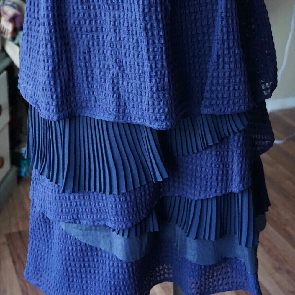 Anthropologie Rio Rao Navy Blue Ruffle Dress - Picture 3 of 6