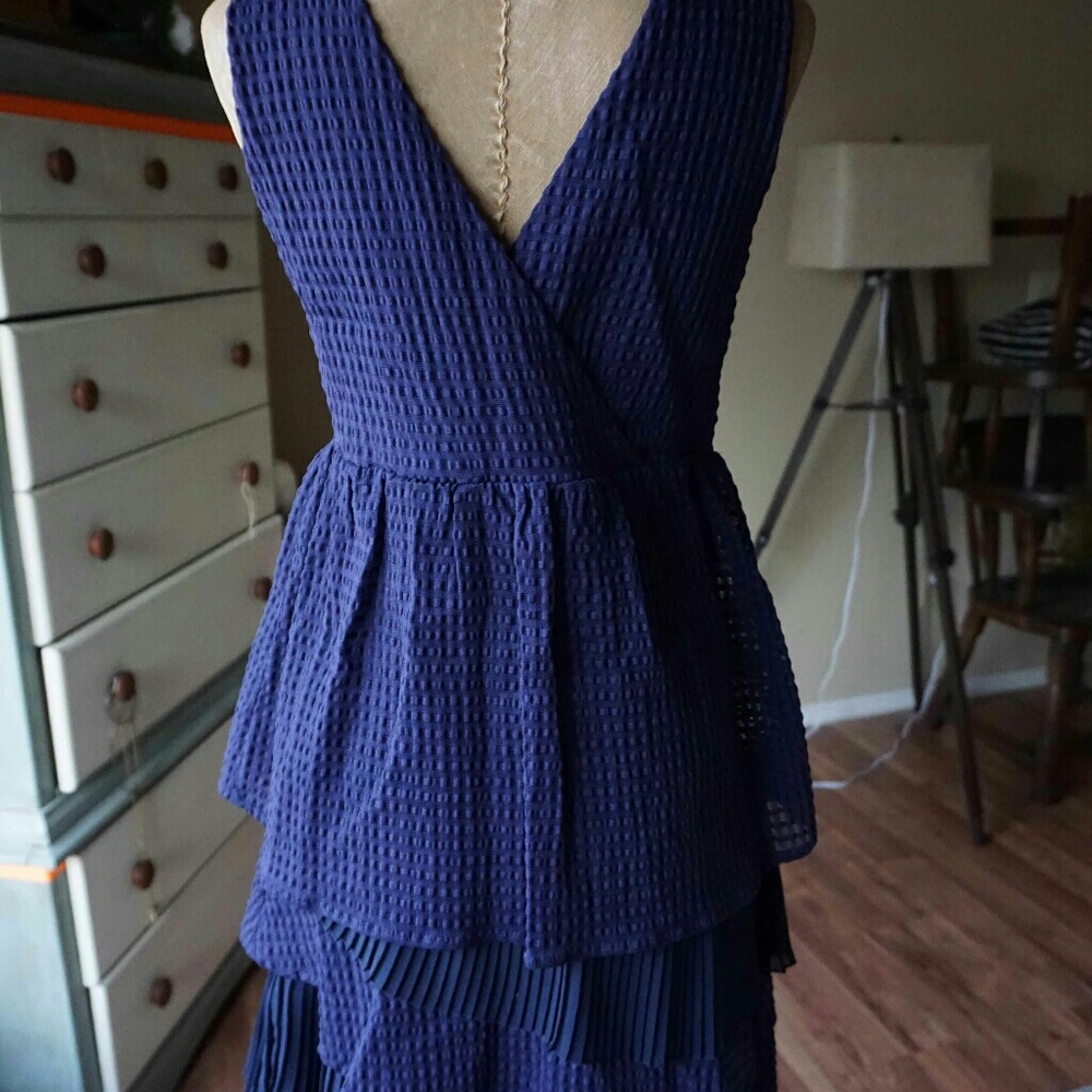 Anthropologie Rio Rao Navy Blue Ruffle Dress - Picture 5 of 6