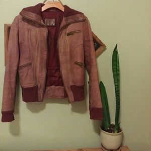 Dusty purple leather bomber jacket- great shape