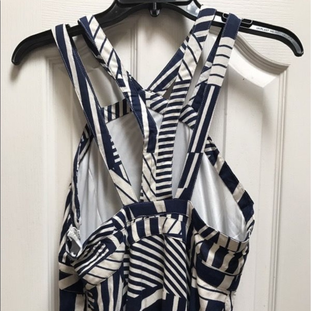 Long and flowy blue and white stripped dress