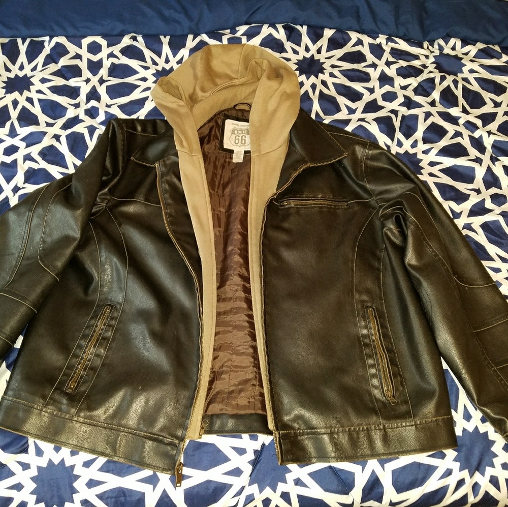 "Big & Tall 3x PU Leather Jacket w/Removable Hood"