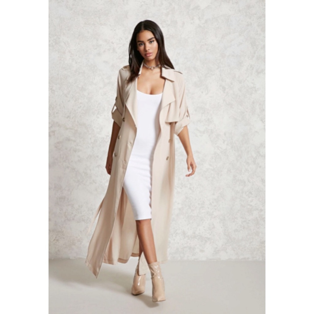Forever 21 Crepe Woven Trench Coat in Beige