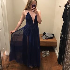 Blue plunge v-neck dress
