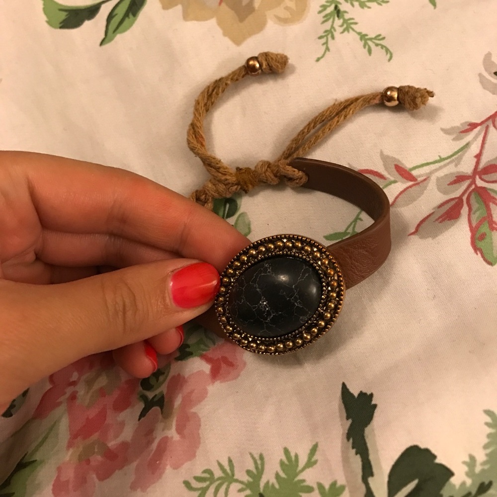 Adjustable Black Stone Leather Bracelet