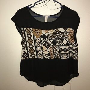 Black patterned mesh top