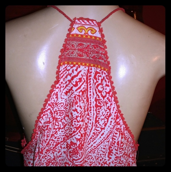 Red print Strap drawstring romper - Picture 3 of 5