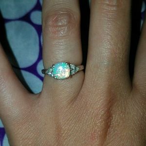 Genuine fire opal cz 925 ring