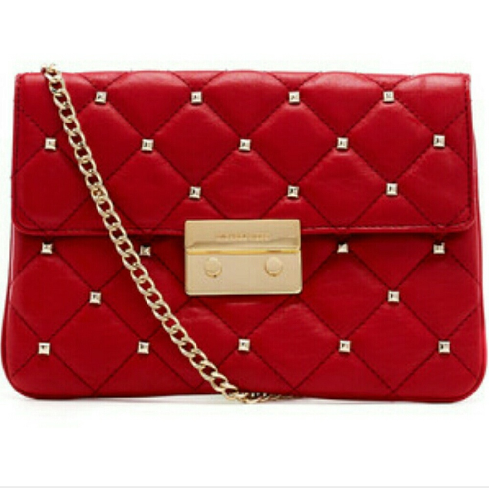 Red MK Studded Envelope Clutch