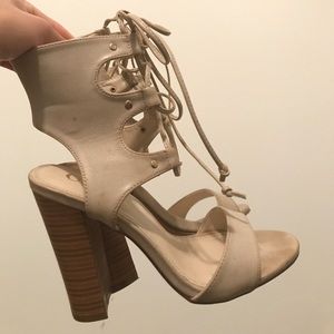 Nude lace up heels