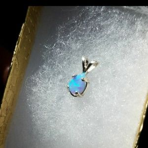 Blue fire opal teardrop 925 pendant