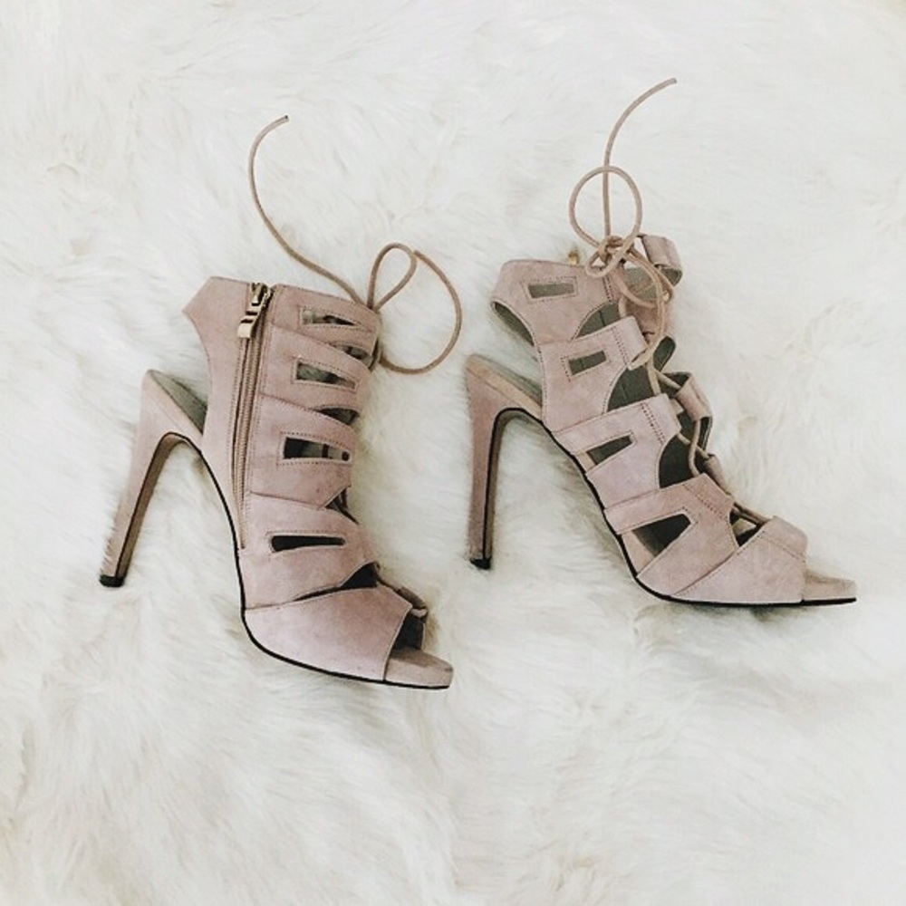Nude Suede Lace Up Heels