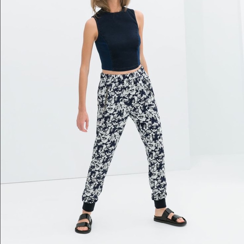 ZARA blue and white baggy elastic trousers