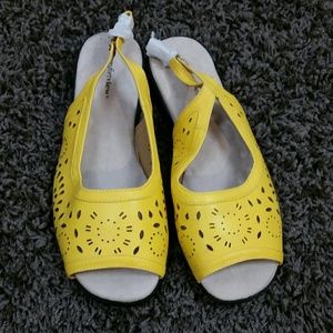 Mustard Yellow Leather Cutout Slingback Sandals