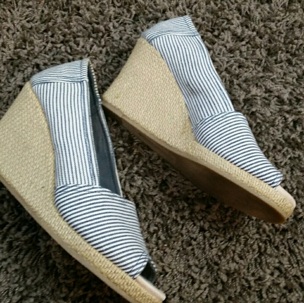 Nautical Stripe Wedge Espadrilles Blue White