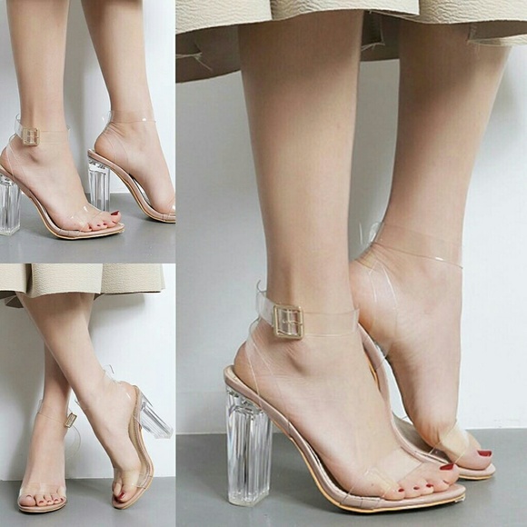 NEW Heels NUDE Transparent Sandals - Picture 2 of 8