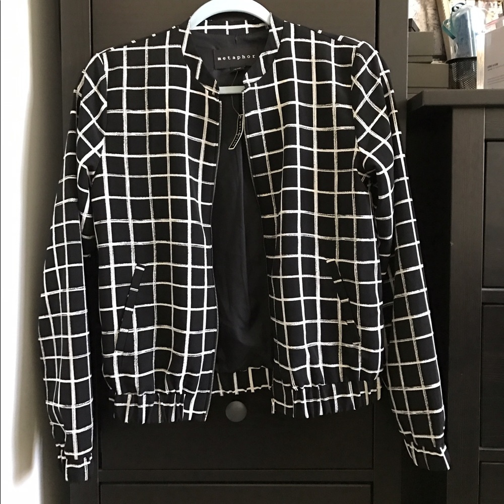 NWT Metaphor windowpane check light bomber jacket