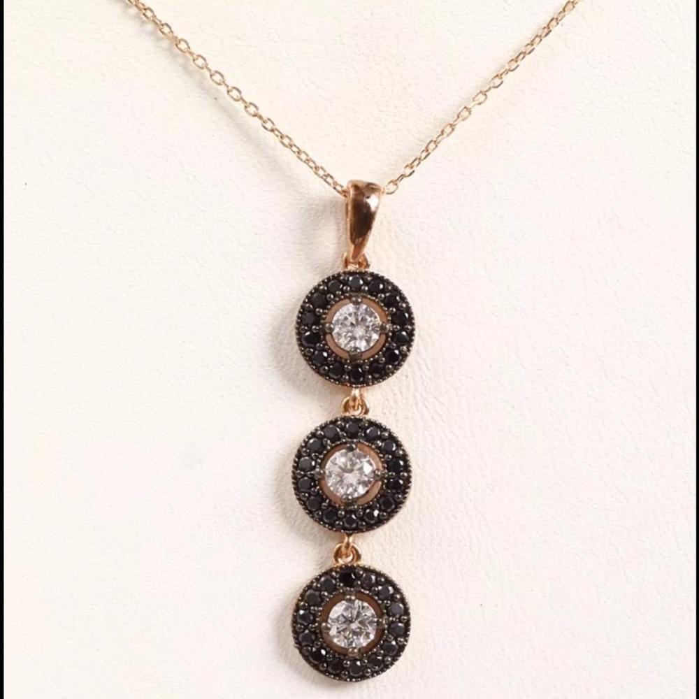 Handmade three circles with onyx white topaz w/SS