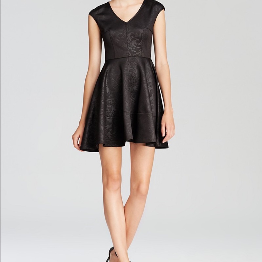 Aqua Fit n Flare Black Embossed Dress
