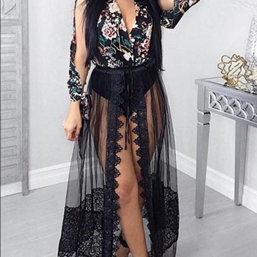 Gorgeous Floral Bodysuit with Mesh coverup Maxi - Picture 1 of 4