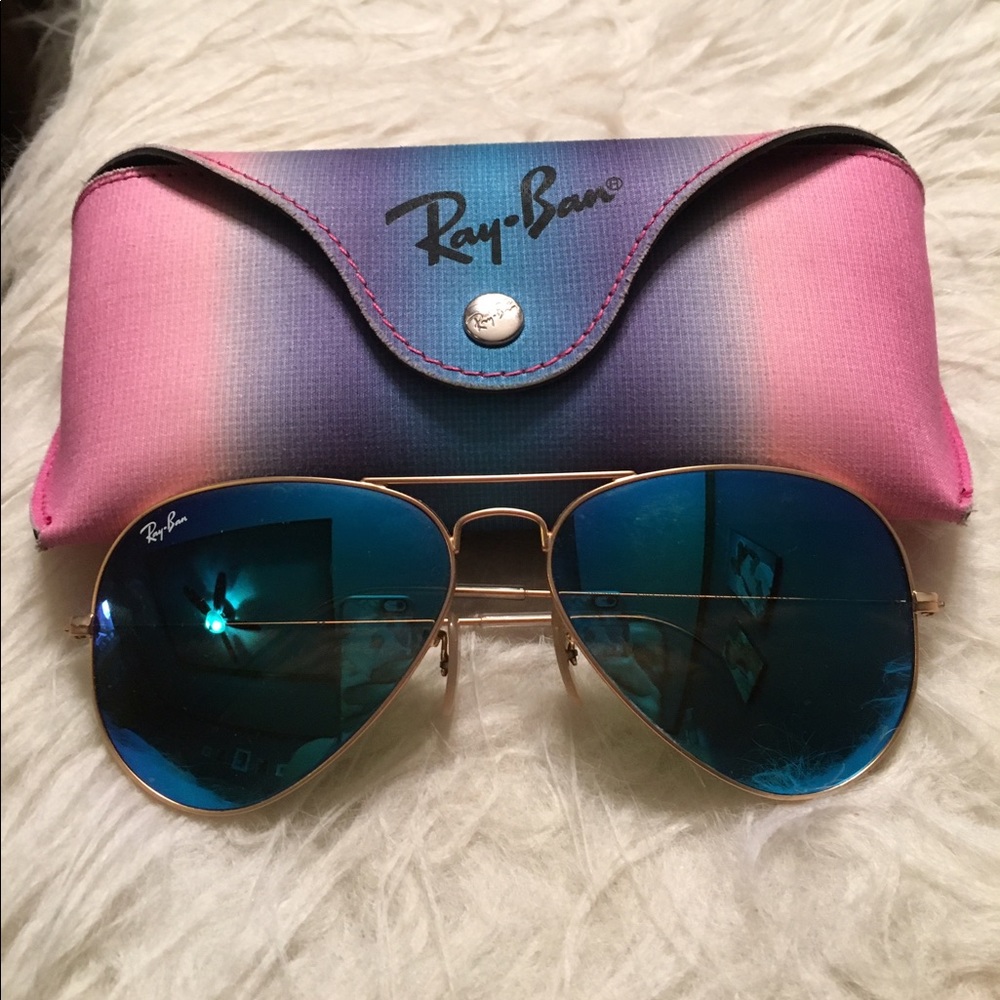 Authentic ray ban aviators with blue mirror lenses