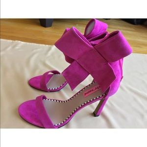 Betsey Johnson Fuchsia Bow Ankle Wrap Heel Sandals