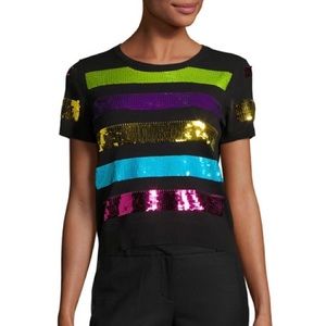 Marc Jacobs sequin-stripe short-sleeve sweater