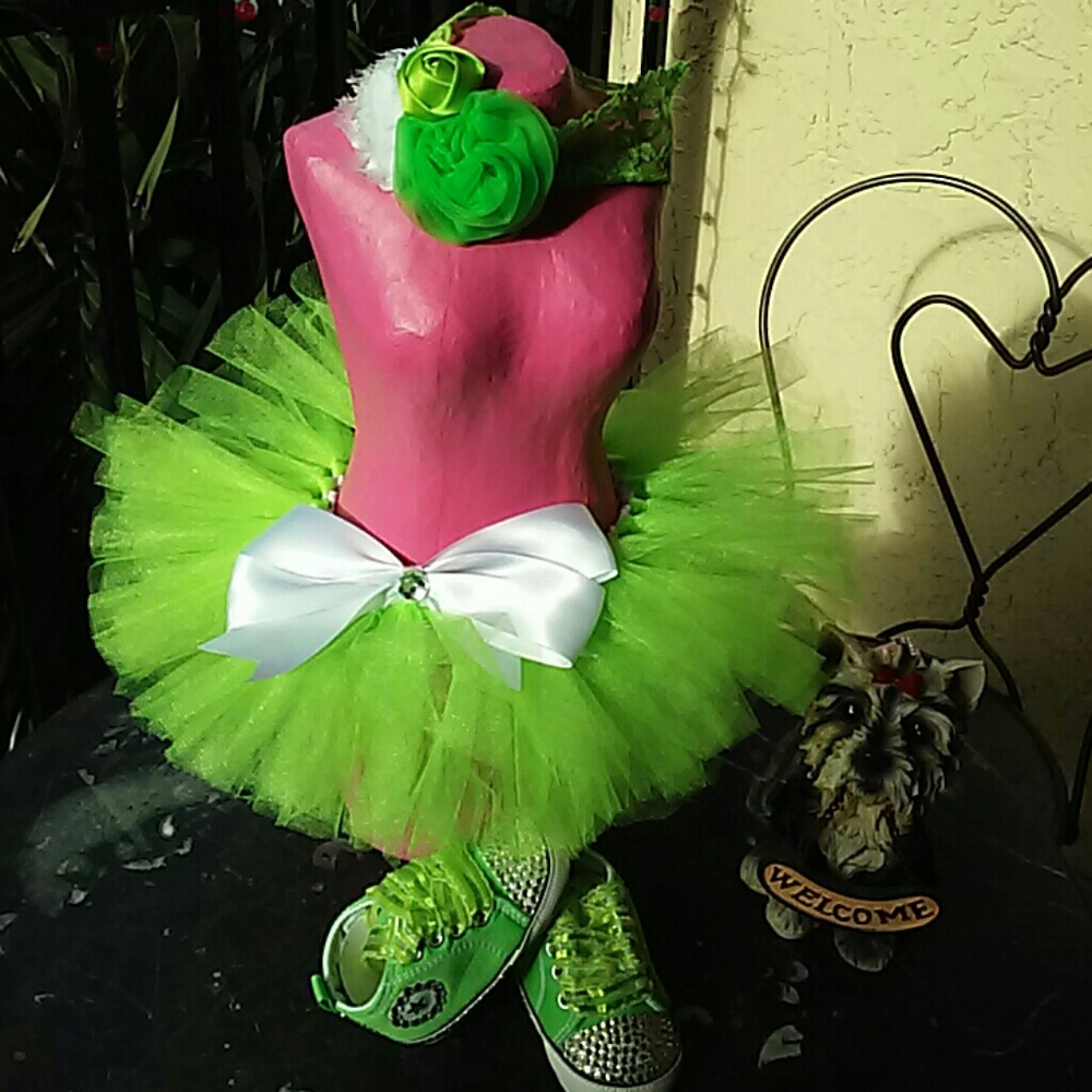 Lime Green and white Tutu set