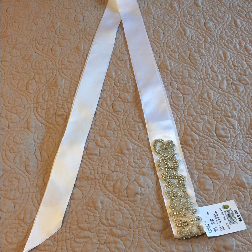 NWT White Heavily Embellished Wedding Sash