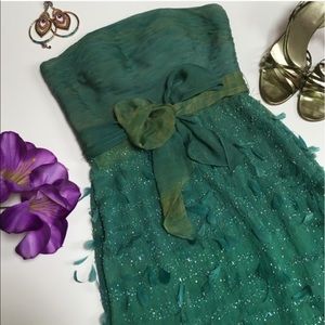Silk green and blue feather formal dress