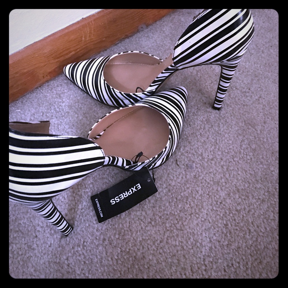 Express D'orsay Heels Black White Striped 8