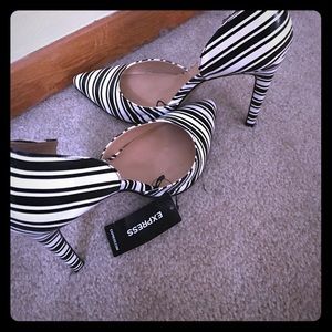 Express D'orsay Heels Black White Striped 8