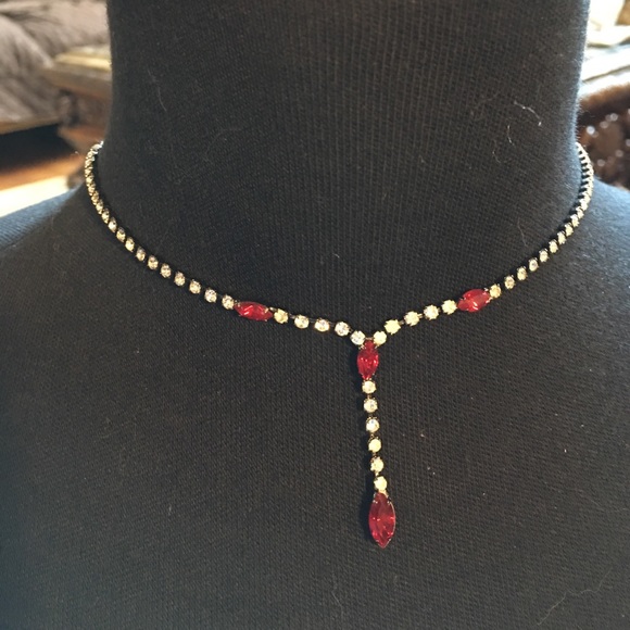 Choker dark Grey and Red.  Rhinestones - Picture 2 of 4