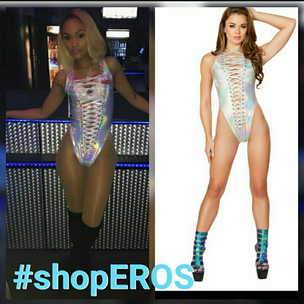 SILVER METALLIC HOLOGRAPHIC FOIL BODYSUIT
