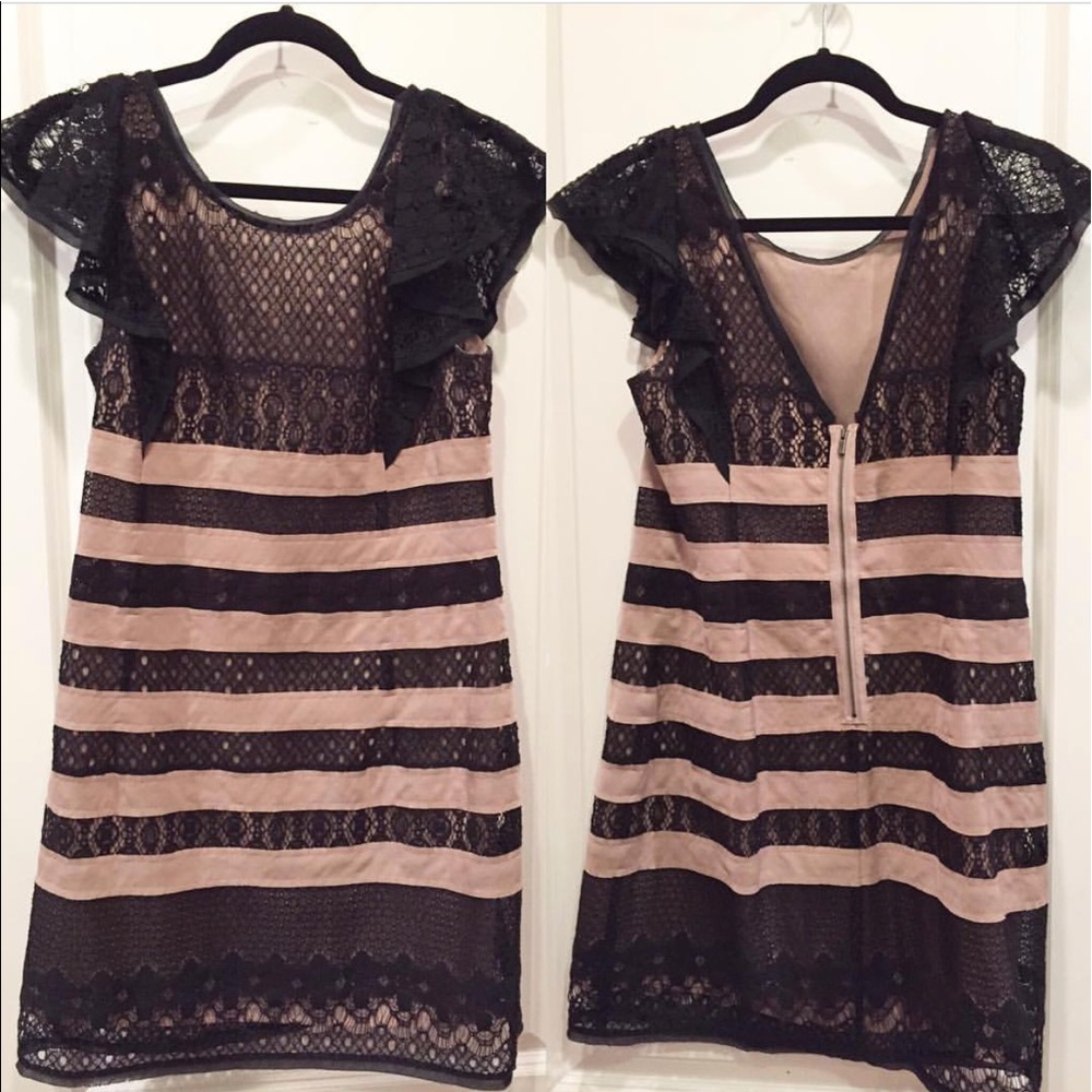 BCBG Black & Nude Lace detailed dress