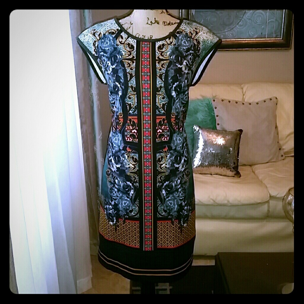 Green, orange and black dress