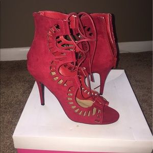 Red faux suede sandals