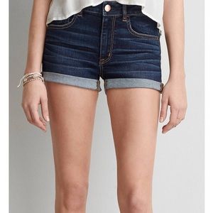 AEO indigo wash high-rise shorties