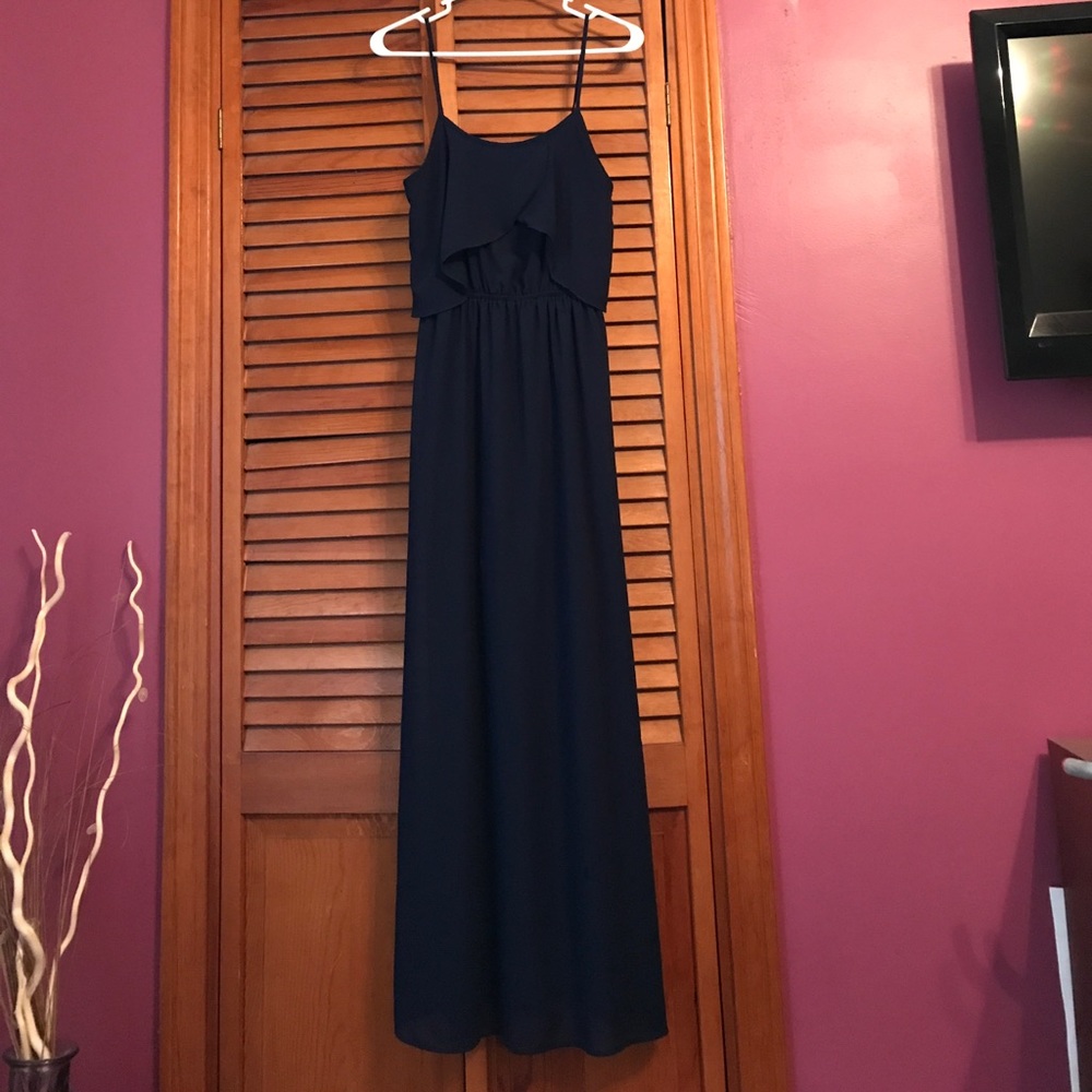 Navy flounce maxi dress