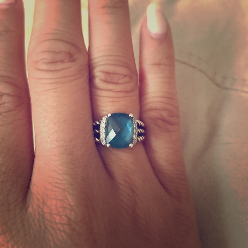 David Yurman Petite Wheaton Ring blue topaz sz6