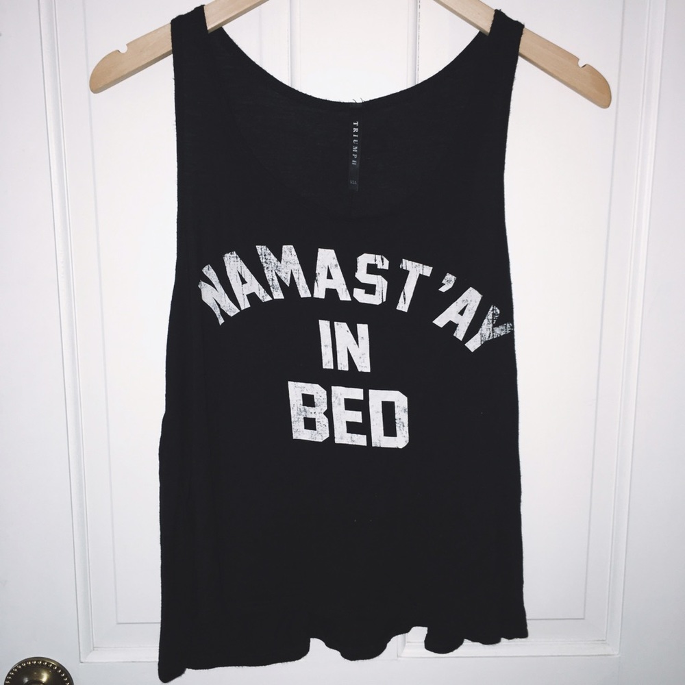 Namaste Namast'ay in Bed Tank Top Black Size Small