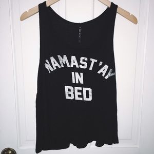 Namaste Namast'ay in Bed Tank Top Black Size Small