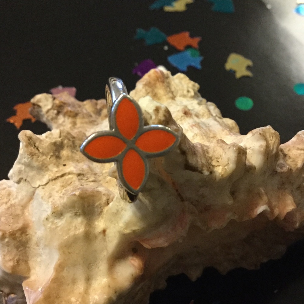 AUTHENTIC PANDORA ORANGE ENAMEL FLOWER RING