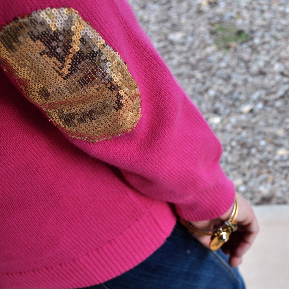 Banana Republic sweater with sequin elbows.