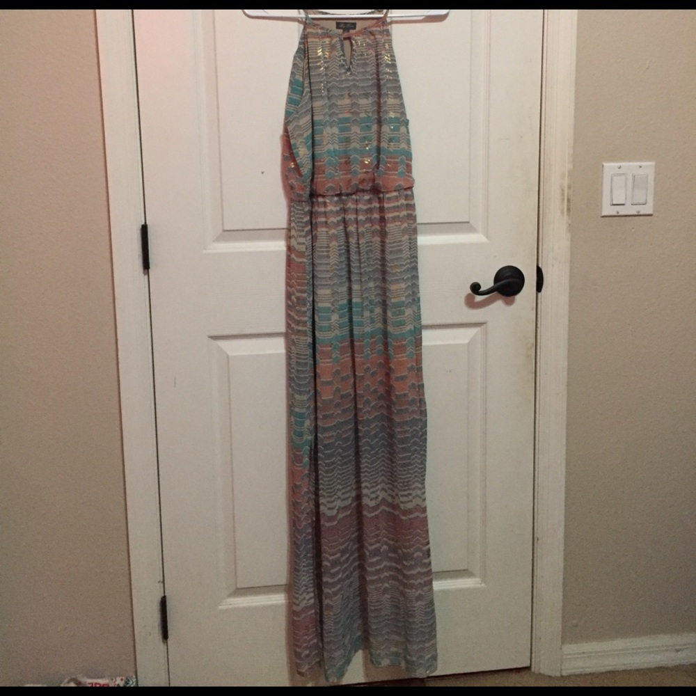 Multicolored Greece theme maxi dress
