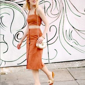 Tobi linen crop top and button skirt set