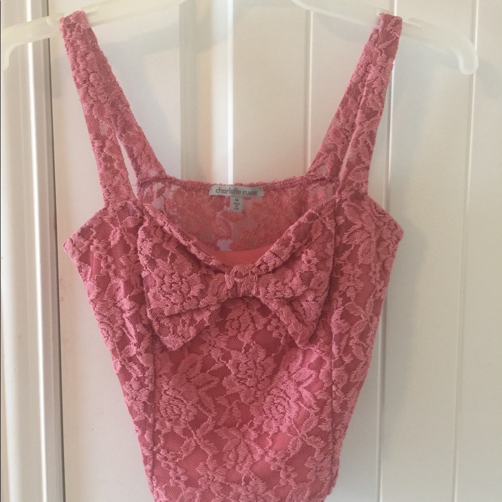 crop top tank top with pink bow